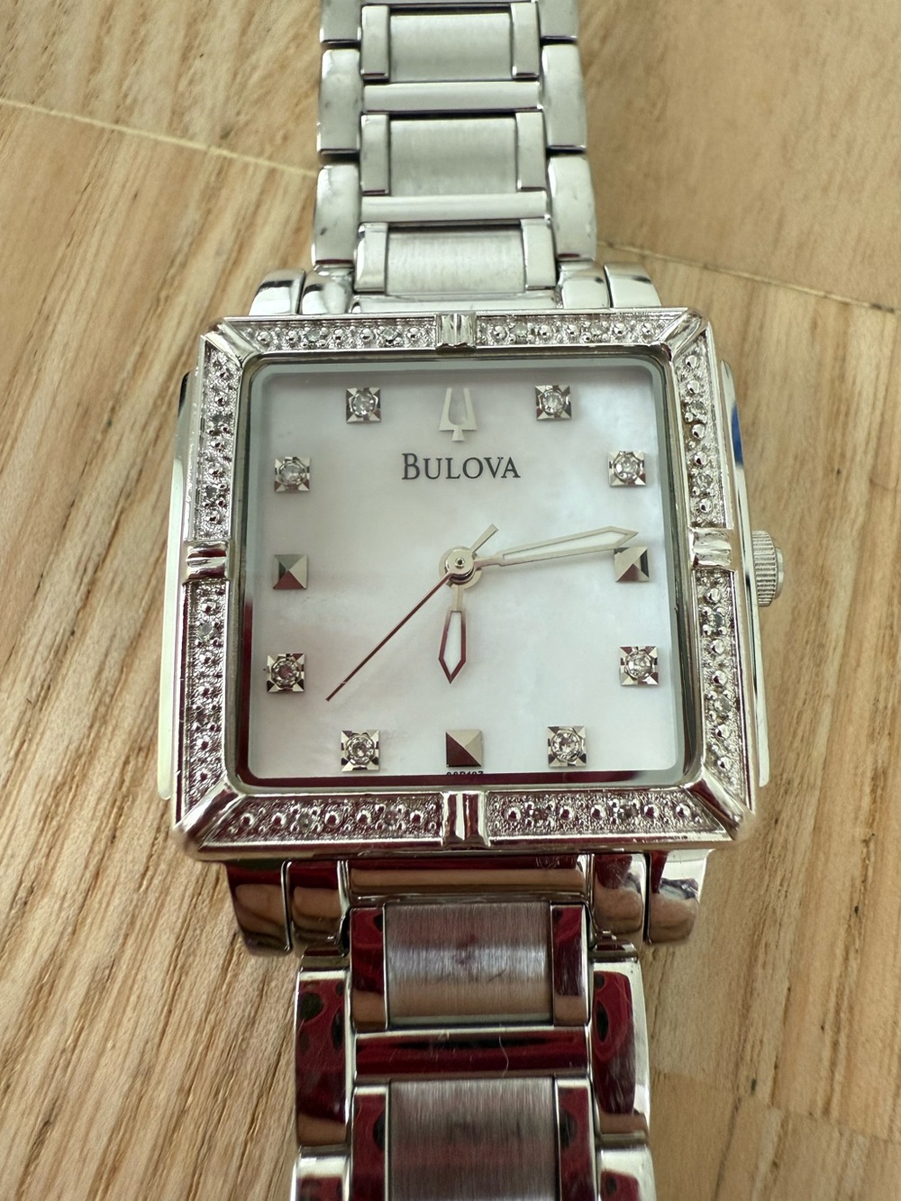 Bulova Silver Tone Mother-of-Pearl Dial Crystal Accent Ladies Watch